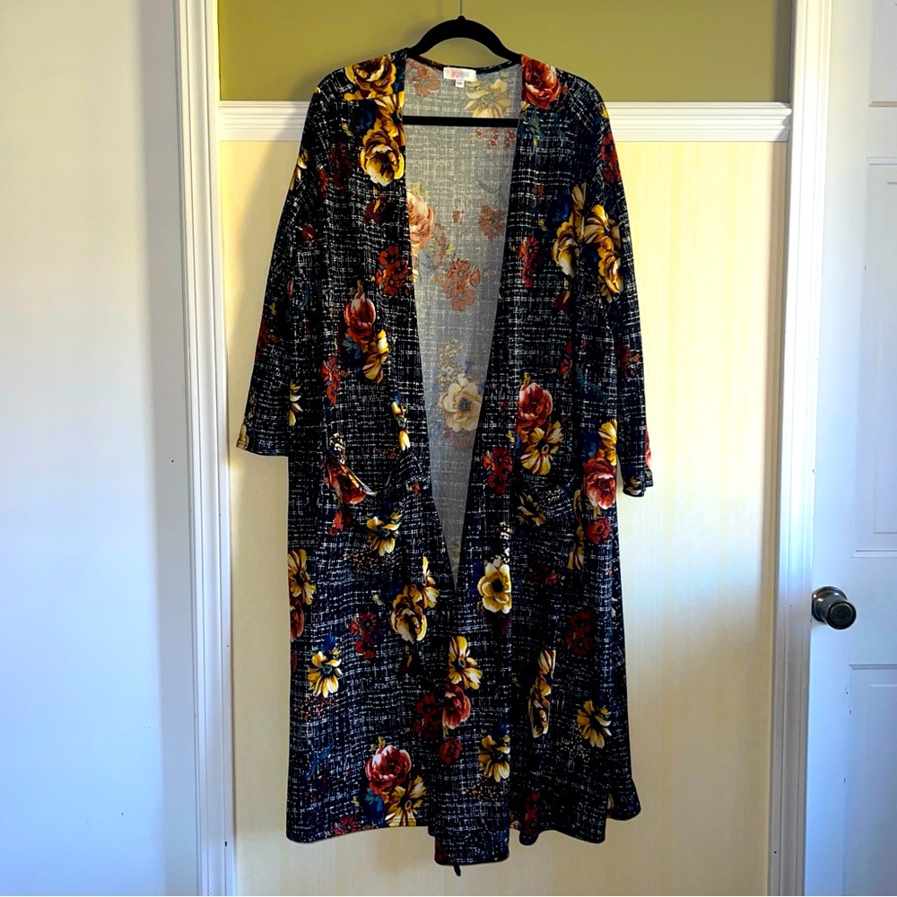 3X LuLaRoe Multicolor Fall Floral Sarah Duster  3/4 Sleeve Cardigan Long